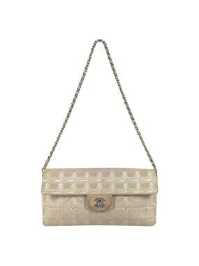 Chanel Shoulder Bag CC Logo Nylon Beige